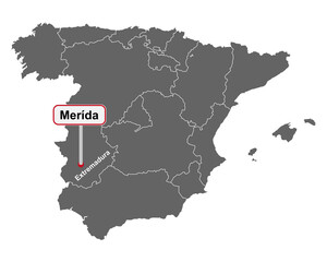 Landkarte von Spanien mit Ortsschild Merida