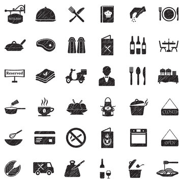 Restaurant Icons. Black Scribble Design. Vector Illustration.