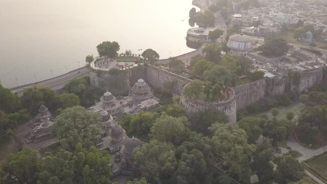 Drone aerial view from lucky burj, kishore sagar talab, kota city panoramic view. Raw video. without edit video.