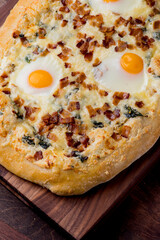 Flatbread pizza with meatballs, marinara sauce, Parmesan cheese and fresh Italian parsley. Classic American or Italian restaurant favorite. Homemade pizza dough with sauces, meats and cheeses.