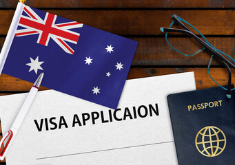 Flag of Australia , visa application form and passport on table © mirsad
