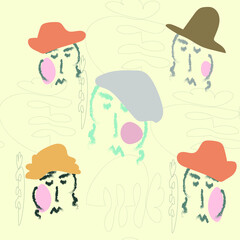 Abstract minimal surrealism portrait. Logo, icon, label.Portrait in modern abstract graphic style.Seamless pattern