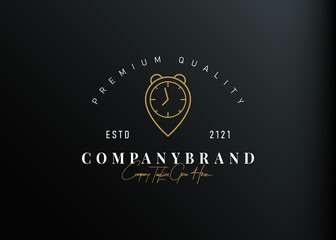 Timer distance logo design. Vector illustration of timer in location point. Vintage logo design vector line icon template