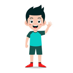 Illustration of a child waving, great for children's book covers, or promotional media