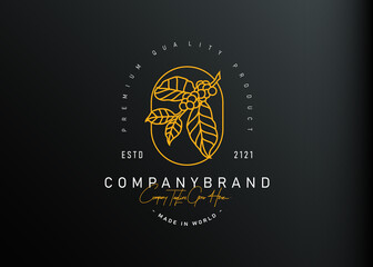 Luxury coffee tree logo design. Vector illustration of coffee tree branch monoline design. Vintage logo design vector line icon template