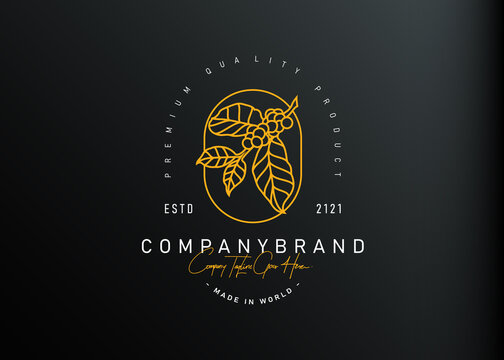 Luxury coffee tree logo design. Vector illustration of coffee tree branch monoline design. Vintage logo design vector line icon template