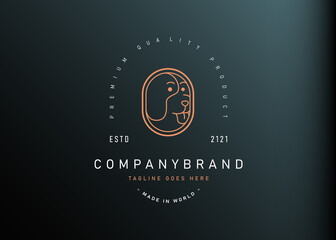 Dog linear logo design. Vector illustration of abstract dog monoline design. Vintage logo design vector line icon template