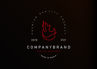 burning chilli logo design.Vector illustration of red hot burning chilli. Vintage logo design vector line icon template