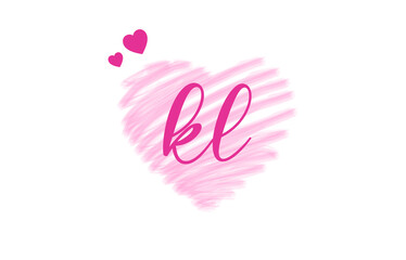 kl k l Letter Logo with Heart Shape Love Design Valentines Day Concept.
