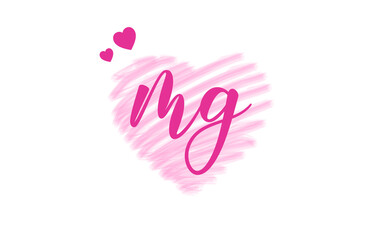 mg m g Letter Logo with Heart Shape Love Design Valentines Day Concept.
