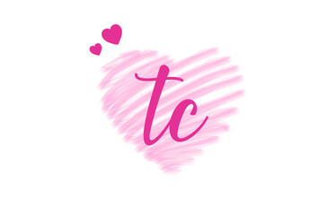 tc t c Letter Logo with Heart Shape Love Design Valentines Day Concept.
