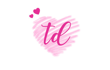 td t d Letter Logo with Heart Shape Love Design Valentines Day Concept.
