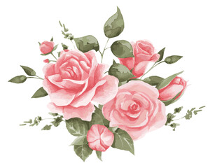 Vector illustration of a composition of delicate roses. Pink roses for textiles, decor and festive, wedding invitations, cards