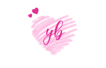 yb y b Letter Logo with Heart Shape Love Design Valentines Day Concept.
