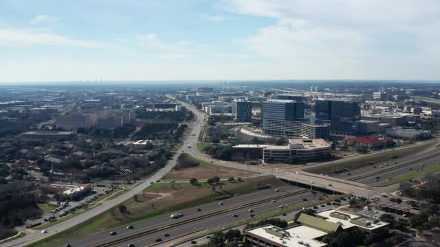 Austin's Domain district from the north side and mopac in the foreground.
