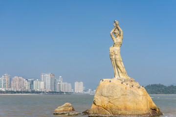 Zhuhai coastline fisher girl sculpture landscape