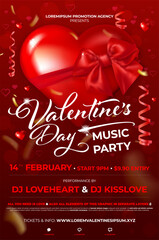 Valentines music party poster template with heart and copy space