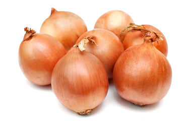 Group of onions on white background