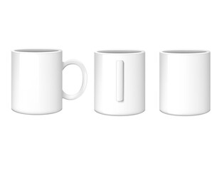 White ceramic mug from different sides realistic vector illustration on white background