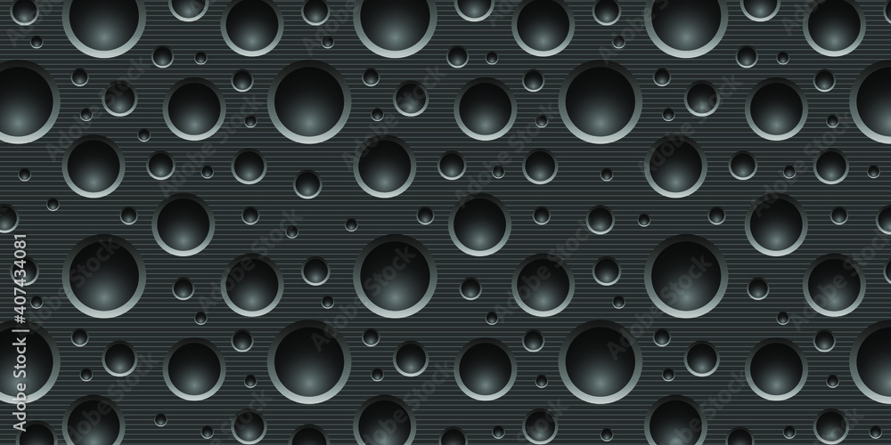 Poster technological background with holes. a dark gray circle with a glow. modern dark abstract vector tex