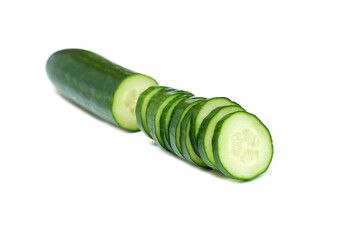 Cucumber. Fresh cucumber with slices on a white background