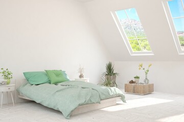 Obraz premium White bedroom interior. Scandinavian design. 3D illustration