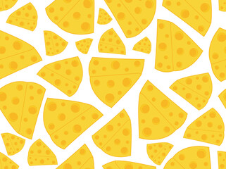 Food vector seamless texture with pieces of cheese. Kitchen interior design background
