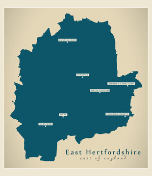 East Hertfordshire district map - England UK