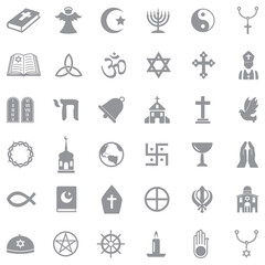 Religion Icons. Gray Flat Design. Vector Illustration.