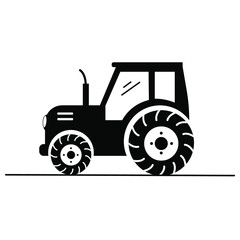 Vector black silhouette of a tractor. Isolated on white. Agriculture themed logo.