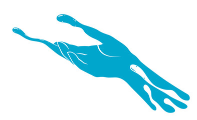 Woman hand made of water vector logo or emblem isolated on white background, mother nature, biology and life, giving water for life, skin health and moisturizing regeneration.