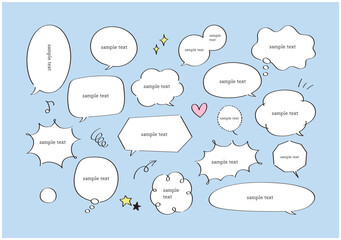 手描き　ふきだし　強弱　白黒　線画　セット