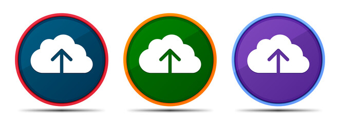 Cloud upload icon silky smart flat round buton set illustration