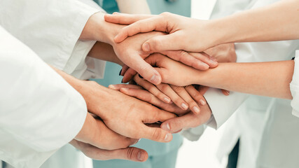 close up. a team of medics showing their unity.