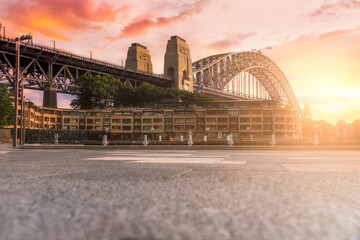 Sydney harbour bridge, Landscape view of construction harbour bridge with city skyline, New south wales,  Australia
