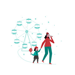 Mother and girl visiting a winter fair together.