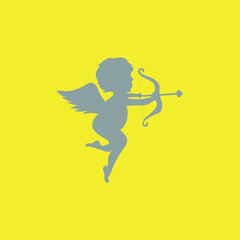Fototapeta na wymiar cupid with bow and arrow grey and yellow colors. Vector illustration 