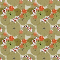 Koi fish and lotus flowers  ilustration seamless pattern.Great for wrapping paper,scrapbooking,textile,fabric print.eps10.