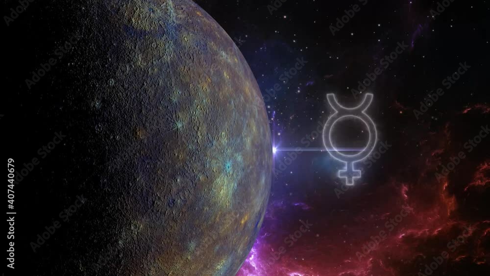 Canvas Prints planet mercury in retrograde 360 rotating with zodiac sign 3d footage