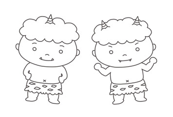 塗り絵　かわいい　鬼　節分　シンプル　線画