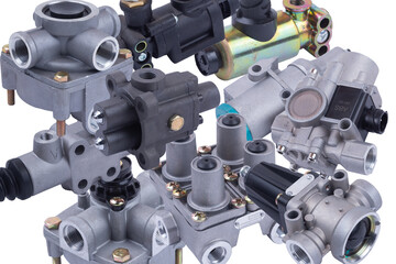 set of brake valves, fuel system, truck, isolated on white background