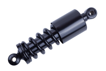 Black shock absorber for trucks on a white background with a cut-off track.