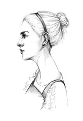 young beautiful girl in a sarafan and with a neat hairstyle quick sketch