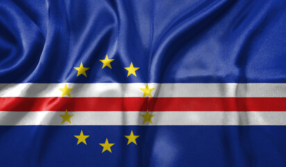 Cape Verde flag wave close up. Full page Cape Verde flying flag. Highly detailed realistic 3D rendering