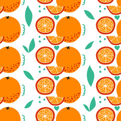 Hand drawn seamless pattern of orange. Flat illustration.