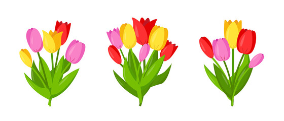 Obraz premium Set of tulips bouquets isolated on white background.