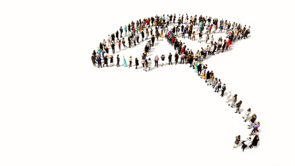 Concept or conceptual large gathering of people forming an image of opened umbrella on white background. A 3d metaphor for protection, security and comfort,  tourism, fashion and style