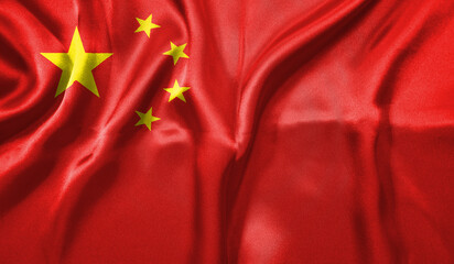 China flag wave close up. Full page China flying flag. Highly detailed realistic 3D rendering