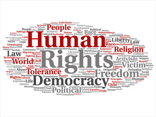 Vector concept or conceptual human rights political freedom, democracy abstract word cloud isolated background. Collage of humanity world tolerance, law principles, people justice discrimination text