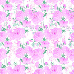 Seamless season pattern with pink roses. Endless texture for floral wedding design